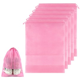 Shoe Bags for Travel, 5 Pcs Pink Travel Shoe Bags for Packing, Non-Woven Drawstring Travel Shoe Storage Bag with Clear Window, Travel Shoe Bags for Packing for Men Women（15.7" x 11.8" ）