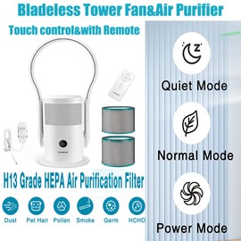 HAUSHOF Bladeless Tower Fan Air Purifier Conditioning Fan,Remote Touch Control
