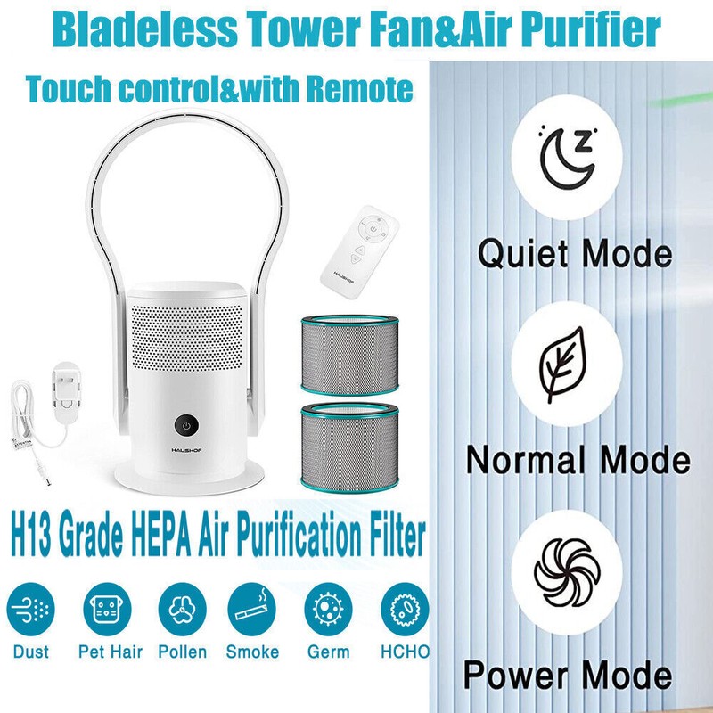 HAUSHOF Bladeless Tower Fan Air Purifier Conditioning Fan,Remote Touch Control
