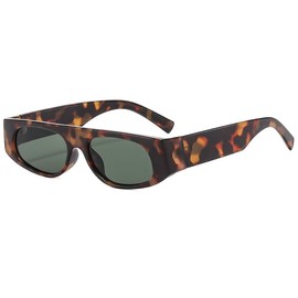 Long Keeper Retro Oval Sunglasses Women 90s Small Square Round Sunglasses Funky Vintage Fashion Shades UV400 Protection (Leopard Green)