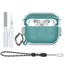 TUDIOW for Airpods Pro 2nd/1st Generation Case with Lock, Sun and Moon Engraved Airpod Pro 1&2 Protective Cover with Cleaner Kit&Keychain&Lanyard for AirPods Pro 2nd/1st Gen (Pine Green)