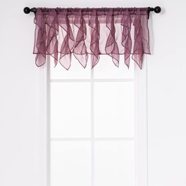 PearAge Ruffled Voile Semi Sheer Curtain Valance, Kitchen Living Room Shabby Chic Ruffle Valance Curtains, Girls Daughters Bedroom Cascade Window Valance Dark Purple 50x16 Inches