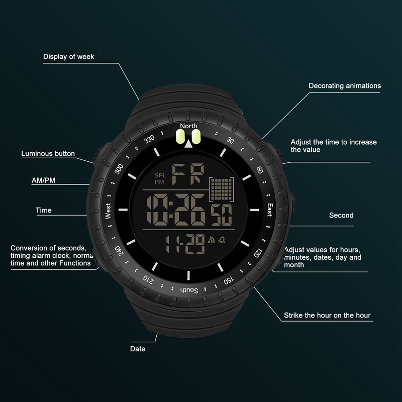 Electronic Sports Watch Waterproof Night Light Large Screen Quick Release