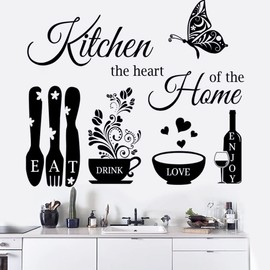 Kitchen Wall Stickers Dining Room Quotes Wall Decals The Kitchen The Heart of The Home Vinyl Wall Sign Art Decor Home Decoration Wall Decal for Kitchen Living Room Dining Room Wall Decorations.
