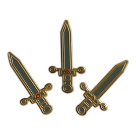 Novel Merk Sword, Shield, & Other – Medieval Armor Lapel Pin, Hat Pin & Tie Tack Set - with Clutch Back (3- Sword), Medium, White Gray Red