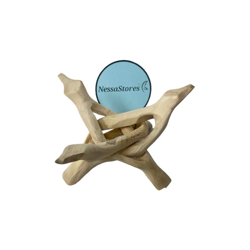 NessaStores- Natural Carved Tripod Wood Stand Holder 4 Inch #JC-066