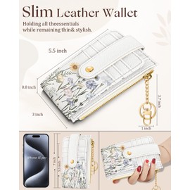 Miss Adola Cute Card Wallet Women - Small Wallets with Keychain Colorful Flower RFID Credit Cardholder Aesthetic Fashion Design Coin Purse for Female Ladies Teen Girls