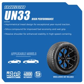 Set of 2 (Two) Travelstar UN33 215/45R17 91W XL High Performance All Season Passenger Tire 215/45/17 HP Radial Mud Snow Car Tires -Includes Three-year Road Hazard Warranty (Tire Only)