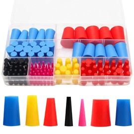 Silicone Tapered Plugs 100 Pack, Multi Color Rubber End Caps, Protective Finishing Caps with Storage Box, 8 Sizes Cone Shaped Tips for Crafts Tools Equipment Protection