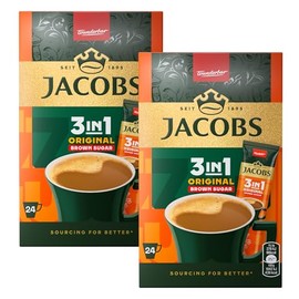Jacobs 3in1 Instant Coffee Single Servings with Brown Sugar Fresh Stock Bulk Quantity (48 Sachets, Jacobs 3in1 Original)