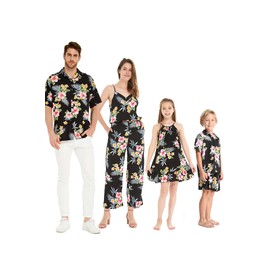 Matchable Family Hawaiian Luau Kimono Cardigan, Hibiscus Black, Women, One Size