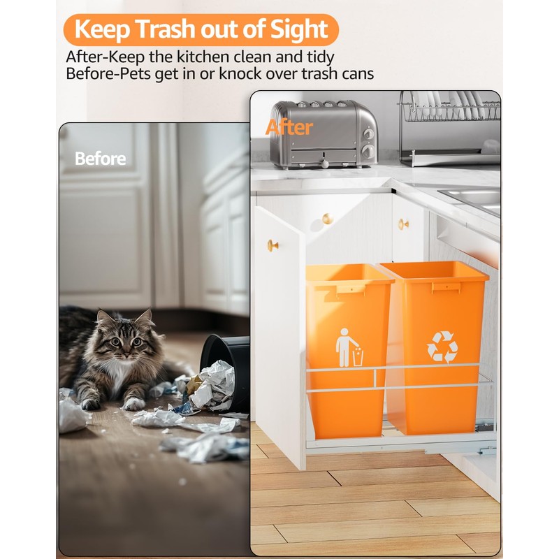 RUNMI Double Pull Out Trash Can Under Cabinet with Door