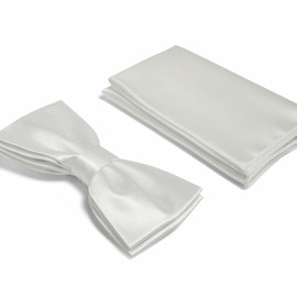 BRERA 67 Set Cummerbund Pocket Square and Bow Tie for Suit Various Sizes and Colours Made of Silk | Bow Tie with Pocket Square Accessories Set for Tuxedo Men | Belt for Evening Dress, White, S - M