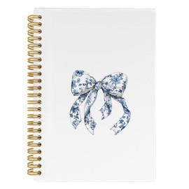 ANIANG Blue and White Porcelain Bow Spiral Notebook, Preppy Journal, Chinoiserie Bow 5.5"x8.3" 164pages Lined Notebooks College Ruled, Coquette Trendy Preppy Notebook for Office School Supplies