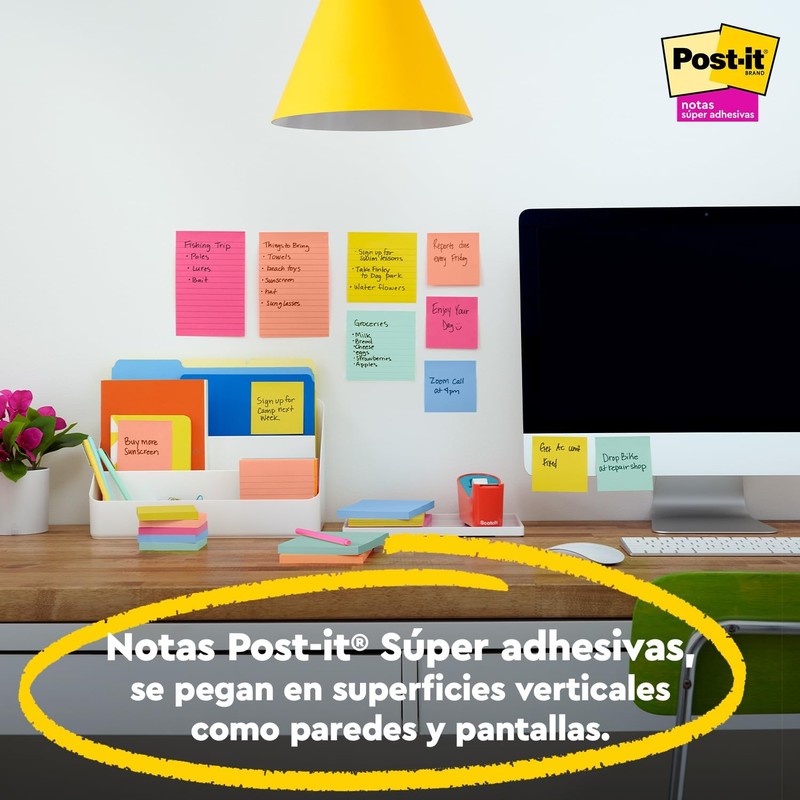3M Post-it 5PK Notas Adhesivas Super Sticky 3x3, colores varios,