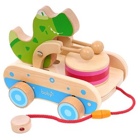 Baby Gift Wooden Toddler Pull Toy, Crocodile Drum Tapping Children's Toy, Baby dragging and Learning to Walk, Rope Traction Rope Crawling for Toddlers Ages 1+