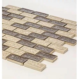 Jeffrey Court Hazelnut Butter Crackle Cream Interlocking Glossy Ceramic/Glass Wall Mosaic Tile