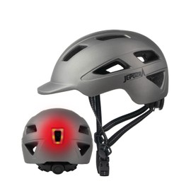 JEPOZRA Bike Helmet Adult with Integrated Taillight Lightweight Adjustable Baseball Cap Style Cycling Helmet for Urban Commuter Road Biking Scooter (Titanium)