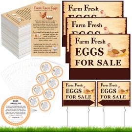Sintuff 5 Pcs Farm Fresh Eggs for Sale Sign 12 x 16 Inch with Stakes 200 Pcs 2 x 3.5 Inch Fresh Farm Eggs Handling Instructions 200 Farm Fresh Eggs Carton Labels 2 Inch Egg Handling Stickers