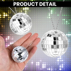 JIEYAO 2Pcs Silver Mirror Disco Ball Car Charm, Bling Disco Ball Hanging Car Accessory Hanging Ornament with Chain for Rearview Mirror Home Party Decor