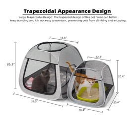 Tenrai Portable Cat Playpen, Trapezoidal Design for Better Standing, Foldable Pet Tent for Outdoor and Indoor Use of Puppy and Kitten, Dog Play Enclosure, Cat Condos & Houses