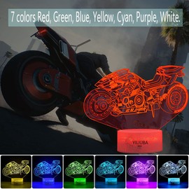 3D Illusion LED Lamp, Harley - Motorcycle - Design - Night Light for Kids 7 Color Touch Switch Table Desk Light for Home Office Childrenroom Theme Decor and Kiddie Kids Children Family Holiday Gift