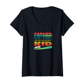 Womens Nerf Birthday Father Of The Birthday Kid Flying Dart Logo V-Neck T-Shirt