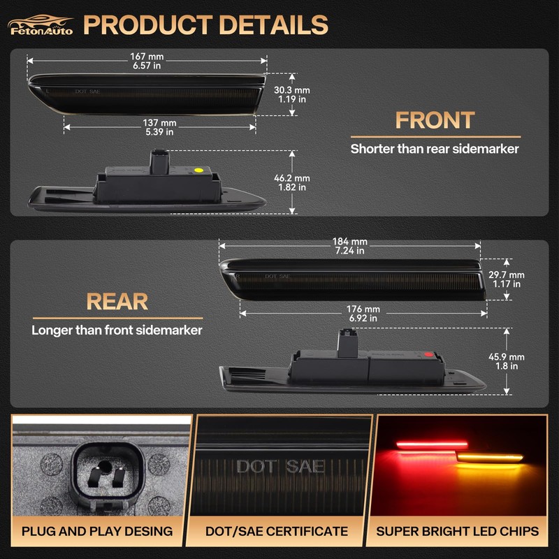Dynamic Amber Red LED Side Marker Lights for Acura TL