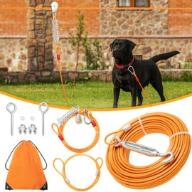 MOTZABO 100FT Dog Tie Out Cable with 10FT Trolley Run Leash for Yard, Heavy Duty Pet Runner Cable Lead Leash for Small Medium Large Dogs Camping, Training, Hiking, Outdoor