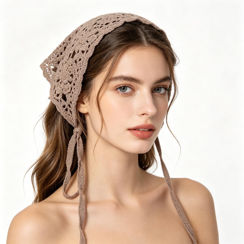 3PCS Black Brown Beige 12.5IN*18.89IN Triangle Hollow Crochet