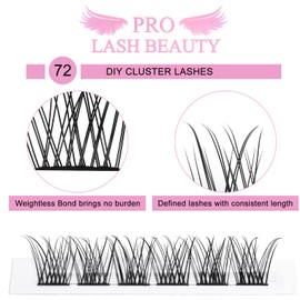 Cluster Lashes, 72 Pcs Individual Lashes, Lash Clusters DIY Eyelash Extension, Natural Lashes Super Thin Band Reusable Soft & Comfortable (D-14mm)