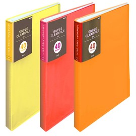 Plus Clear File, Simple Clear File, A4, 40 Pockets, 3 Color Set, Warm Color Set