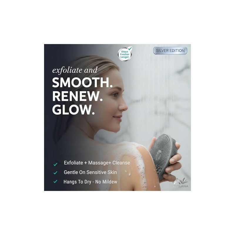 Avilana Silver Edition Exfoliante Corporal Silicón Cepillo Baño Doble Cara