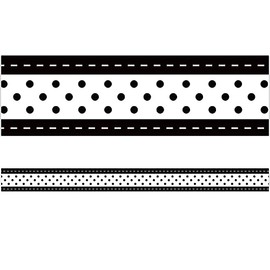 Black & White Stitch 'n' Dots Straight Border Trim