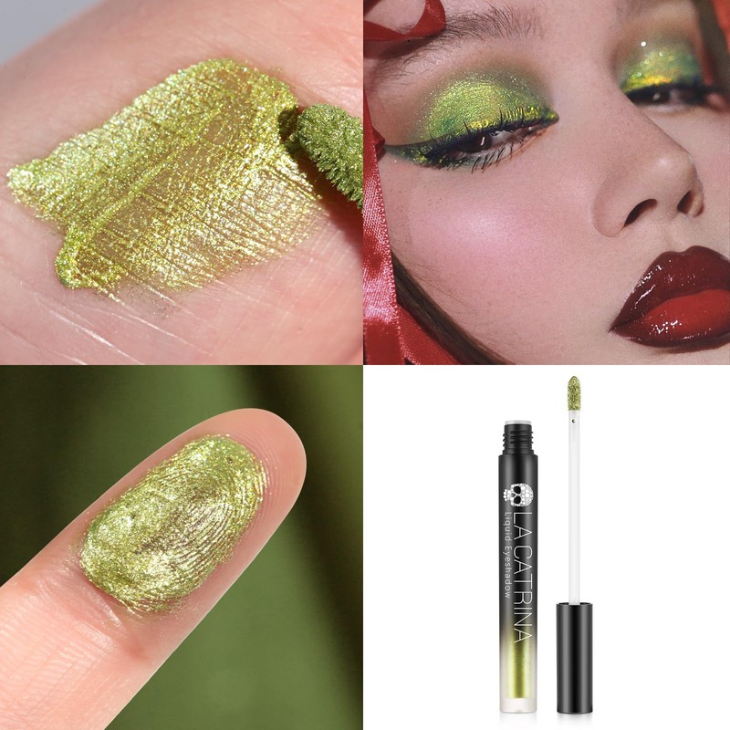 DE'LANCI Green Glitter Liquid Eye Shadow, Bright Glitter Eye Make-Up,