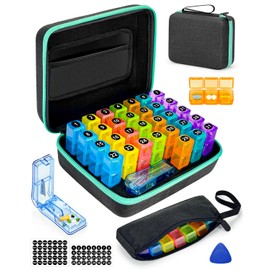 Yonlog YONLOG Monthly Pill Organizer 3 Times a Day, with Portable Hard Shell, Pill Cutter, 31-Day Box, Plastic Opening Pick, Monthly & Weekly Stickers, Convenient Medication Management (3 Times a Day)