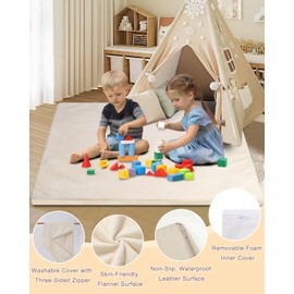 SEPARO SEPARO Baby Play Mat for Floor,1.3" Thick Foam Nursery Rug with Removable Washable Cover,Non Slip Soft Velvet Kids Play Crawling Mat for Toddlers,Infants,Yoga Mat,Tatami Mat,50x50 Inch Beige