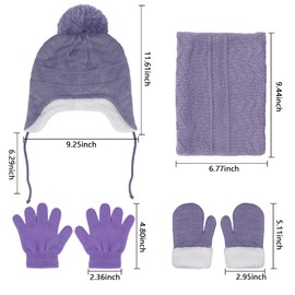 Hicdaw 6PCS Toddler Winter Hats and Baby Mittens Gloves Neck Warmer Set Baby Winter Hat Scarf Gift for Kid Boys Girls(Purple)