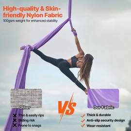 VEVOR Aerial Yoga Hammock & Swing, 4.4 Yards, Yoga Starter Kit with 100gsm Nylon Fabric, Full Rigging Hardware and Easy Set-up Guide, Antigravity Flying for All Levels Fitness Bodybuilding, Purple