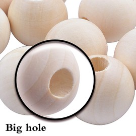 Jdesun 25 Pieces Wooden Beads, Natural Round Wood Loose Beads Wood Spacer 30mm x Diameter 3/8" Hole