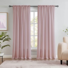 Melodieux Melodieux Dusty Pink Velvety Semi Sheer Curtains 84 Inches Long for Bedroom, Living Room Natural Cotton Texture Rod Pocket Window Sheer Drapes, 52 by 84 Inch (2 Panels)