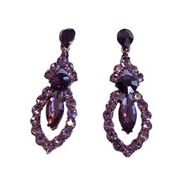 Rose Gold Tone Tone Art Deco Antique Vintage Retro Style Lavender Purple Lilac Amethyst Rhinestone Clip-On Earrings, rhinestone crystal, Rhinestone