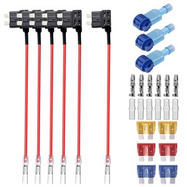 GUUZI Pack of 6 12V-24V ACU Standard Add-A-Circuit Fuse Adapters with Wiring Harness, Medium Fuse Holder with 6 Replacement Fuses (5A/10A/15A) + 1 Piece Fuse Puller