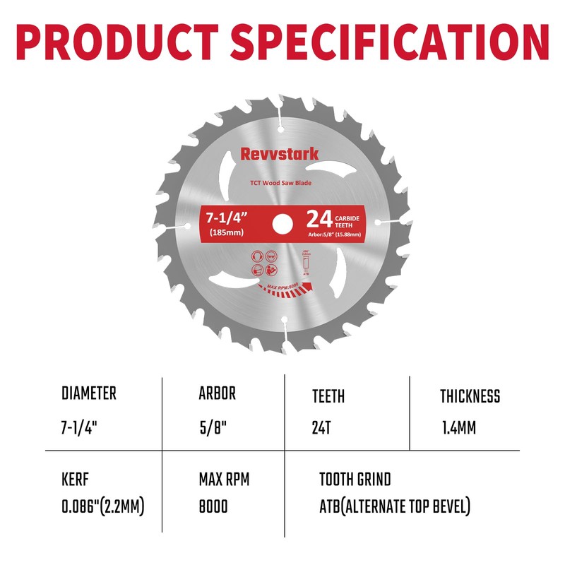 10 Pack Circular Saw Blade 7-1/4" 24T with 5/8" Arbor,
