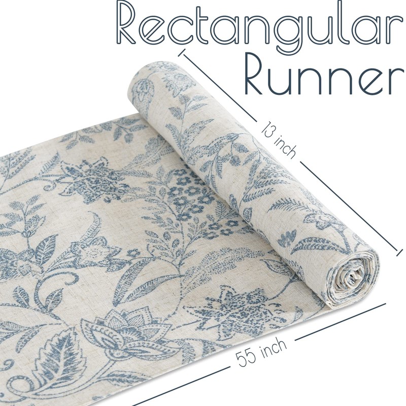 TOPICK Spring Table Runner Linen Farmhouse Table Cloth Blue Floral