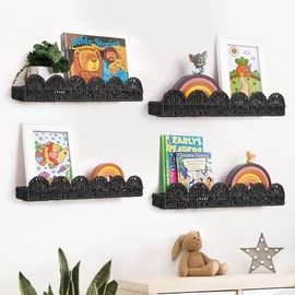 AELS - Estantería festoneada para guardería, juego de 4, estante de repisa para decoración de pared, estantes flotantes de fibra natural tejida para l