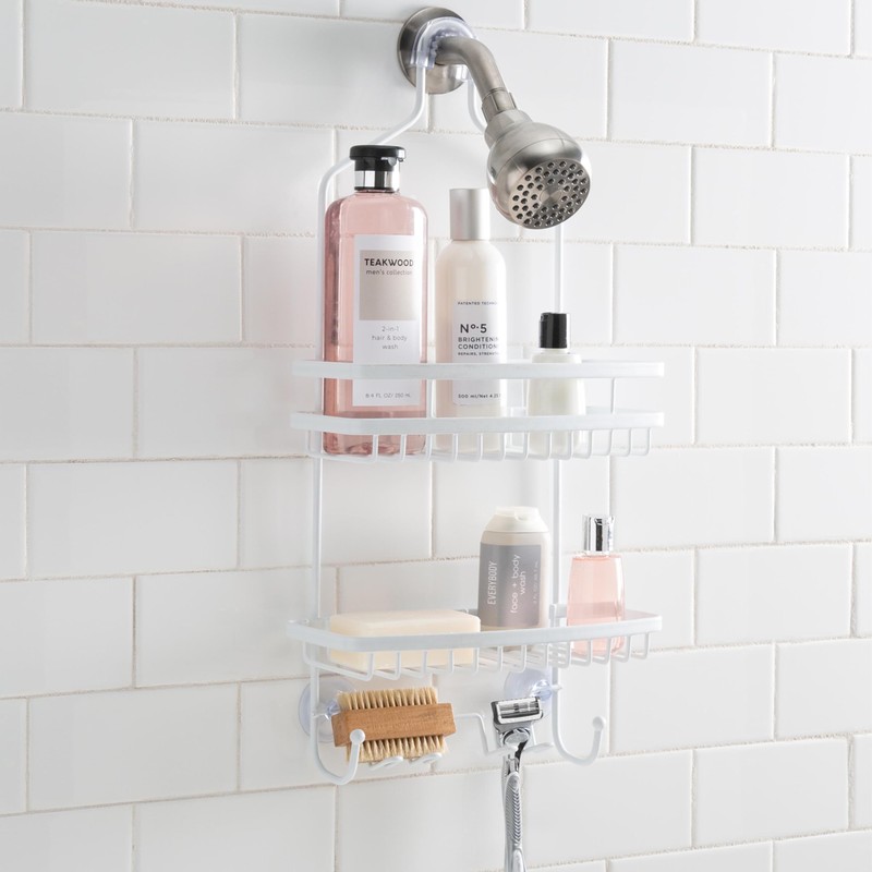Bath Bliss Shower Head Caddy, Suction Cup Backing, 2 Tier