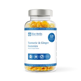 Blue Herbs - Turmeric & Ginger Gummies, Natural Orange Flavour - May Support Healthy Liver Function, Healthy Bones & Joints - Supports Everyday Wellbeing - 120 Gummies