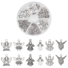 PH PandaHall 51 Pieces 6 Style Antique Silver Tibetan Alloy Angel Theme Charms for DIY Jewellery Making