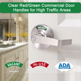 Euvovito Brushed Nickel Commercial Door Handle, ANSi Grade2, Vacant Occupied Bathroom Door Handle Lock, Commercial Privacy Lever Door Handles with Occupancy Indicator